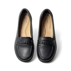 Clarks® Cora Viola Women's Black Leather Loafers, Size 9 Wide